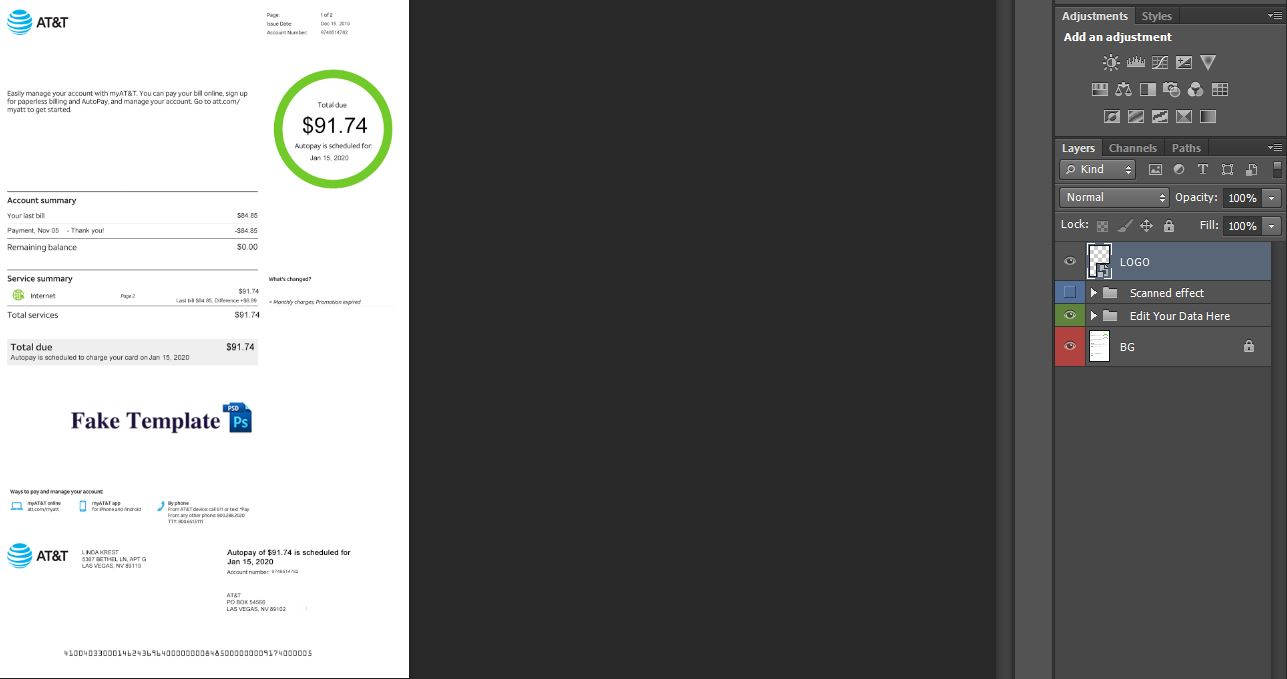 AT&T Utility Bill Template: AT&T Proof of address Psd Template