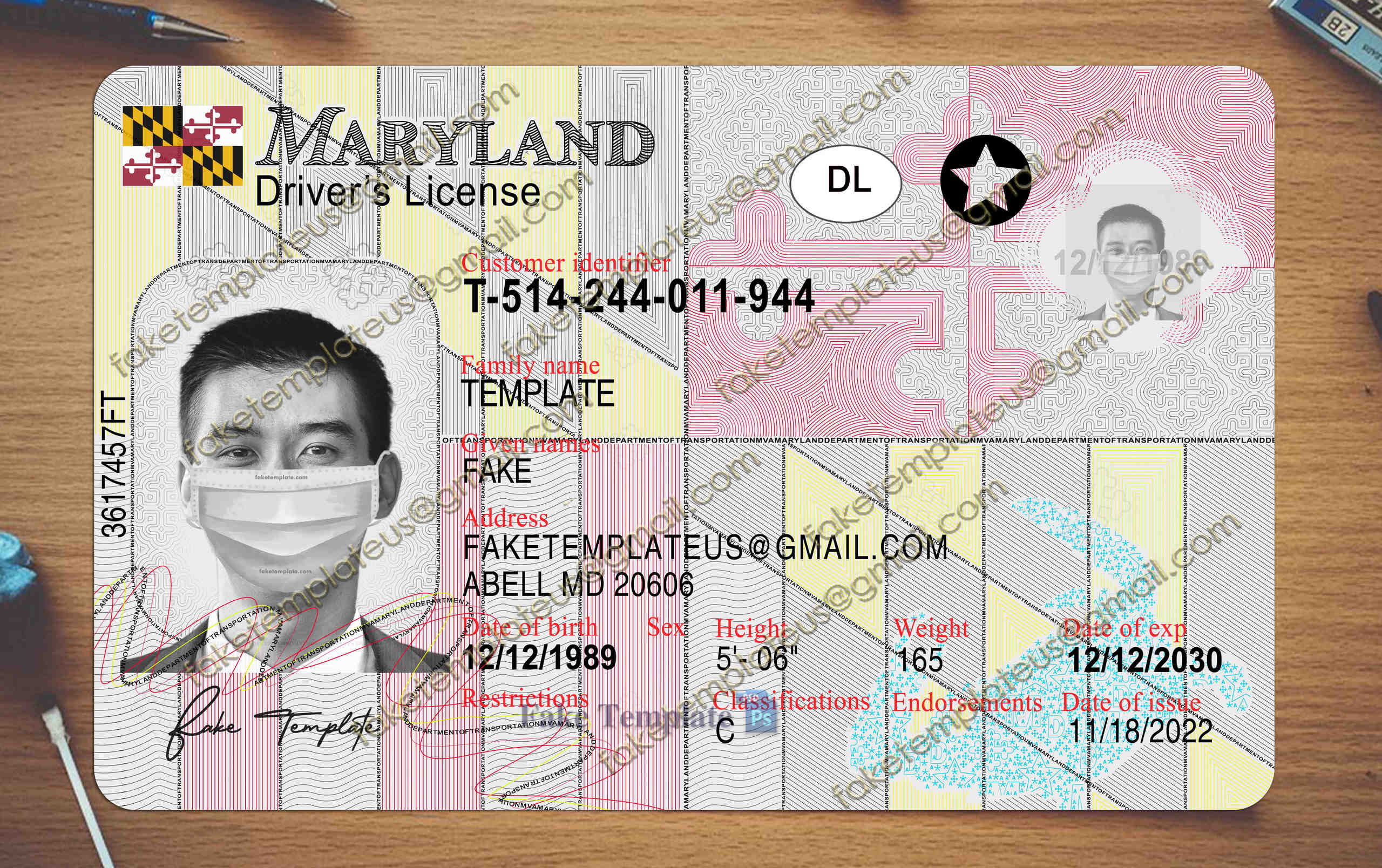 maryland driver license template