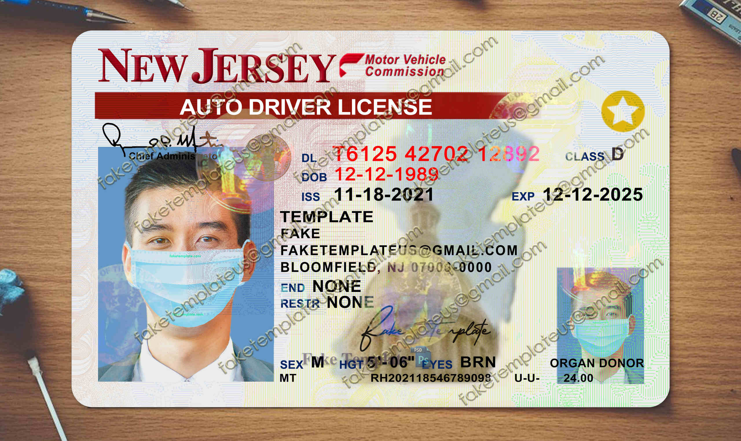 new jersey driver license template