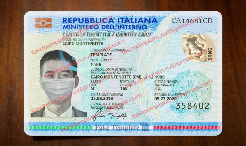 italy id card template psd