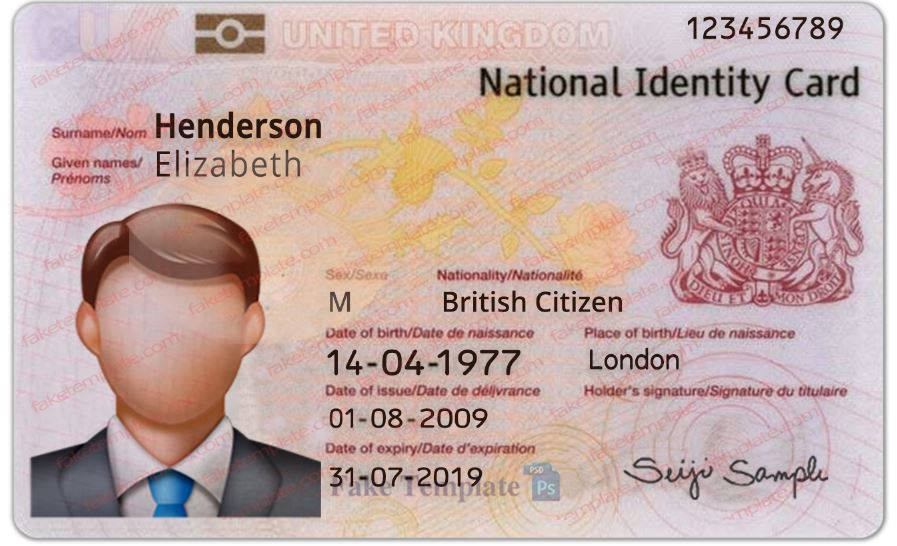 UK ID Card Template