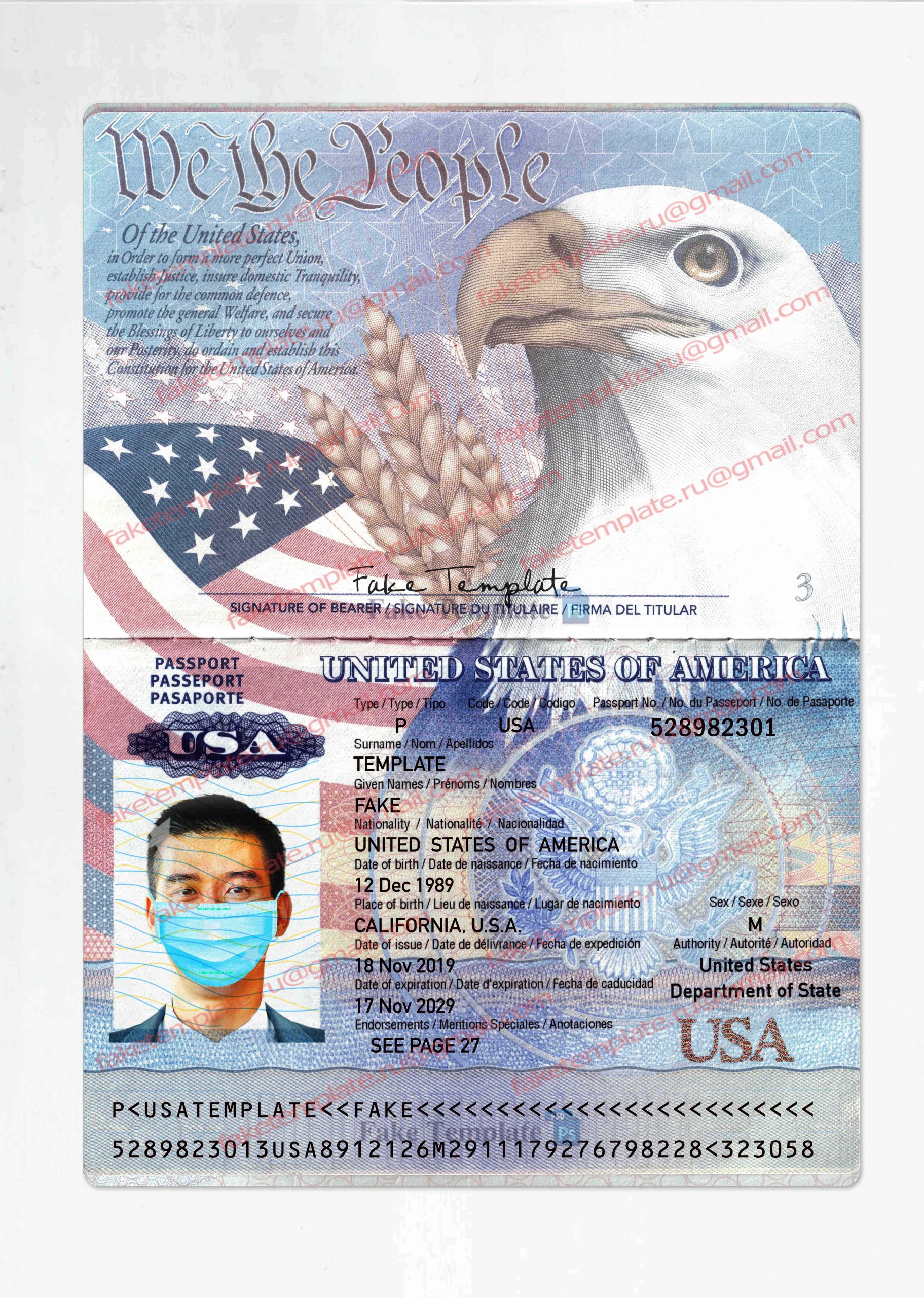 usa passport template psd