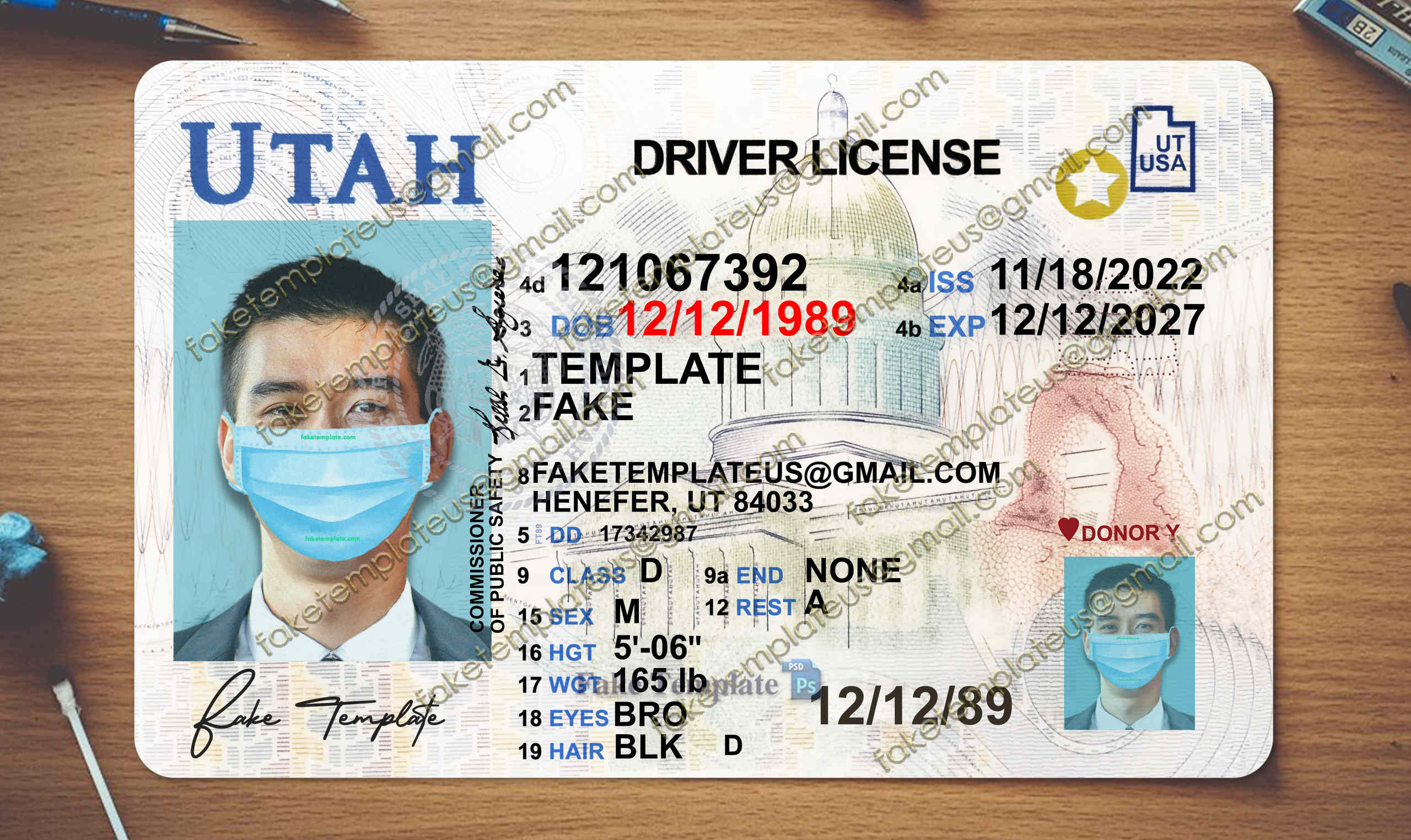 utah drivers license template