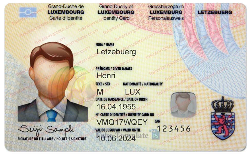 Luxembourg ID Card Template