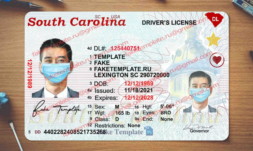 south carolina drivers license template