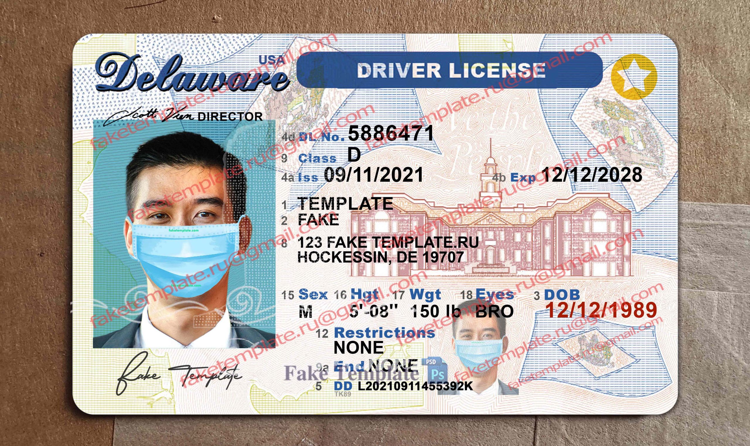 delaware drivers license template