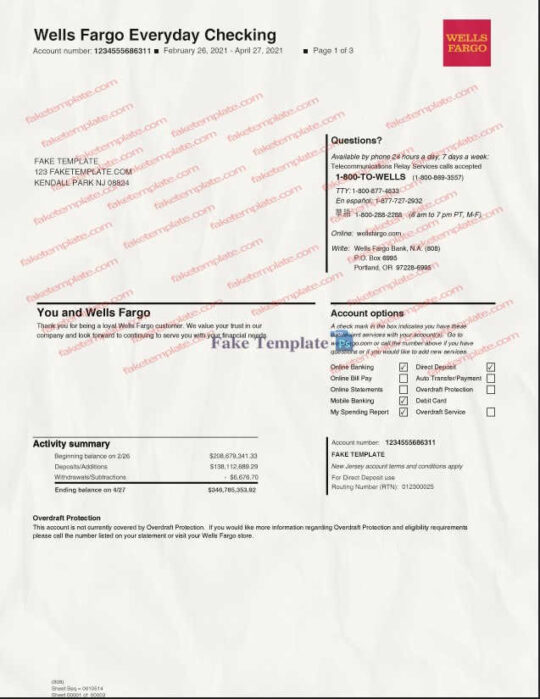 fake wells fargo bank statement template