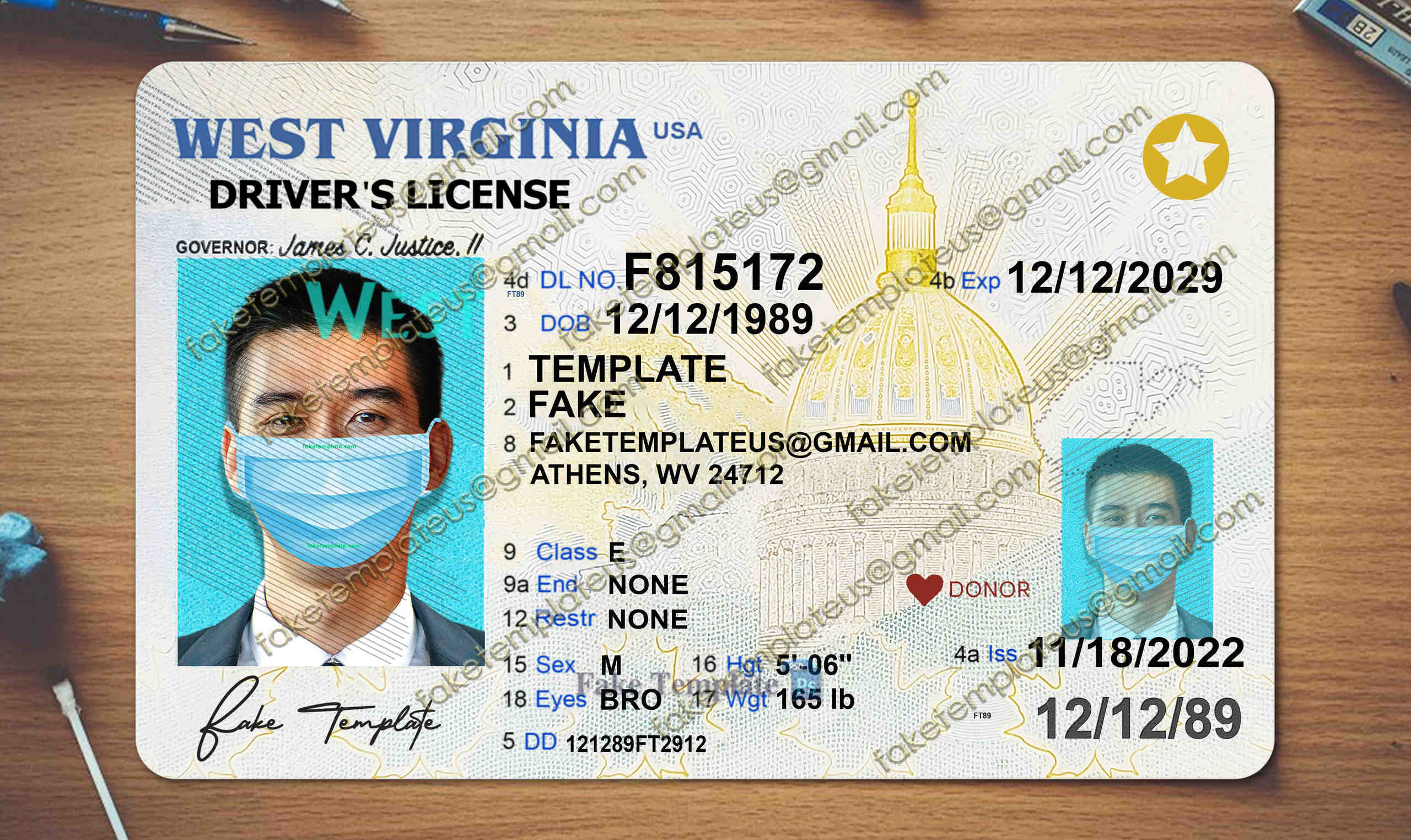 west virginia drivers license template