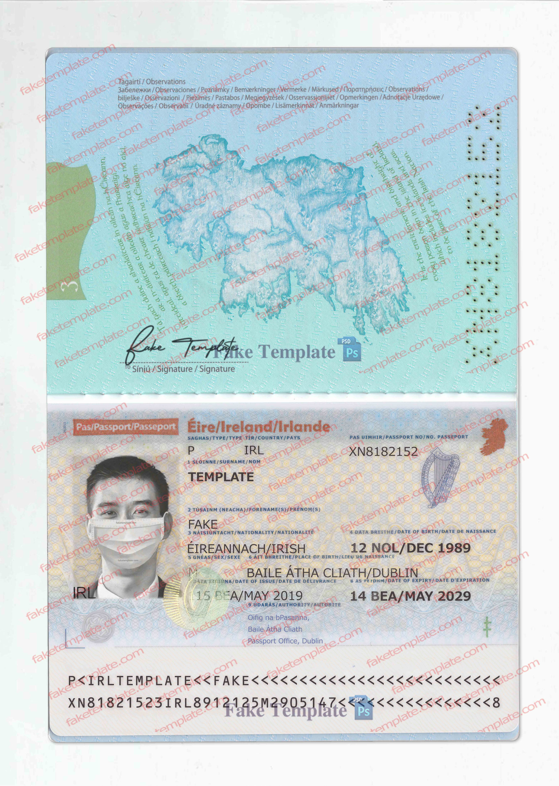 fake irish passport template