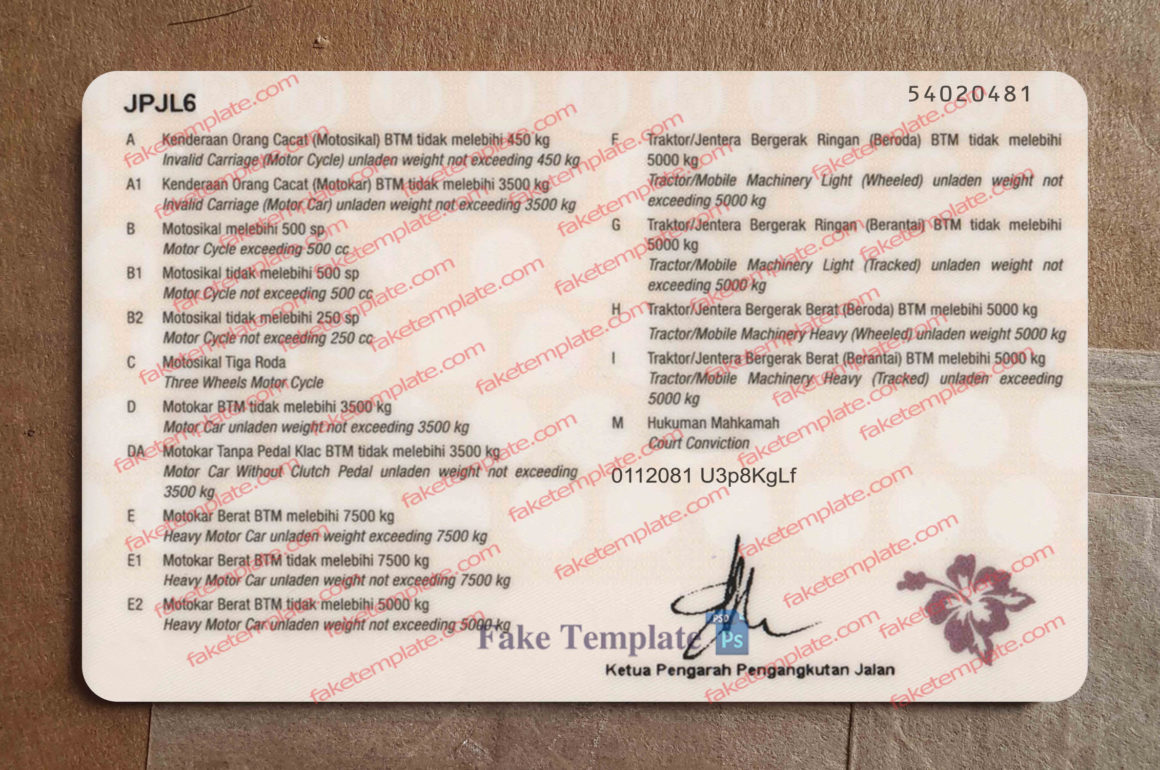 malaysia driver license back