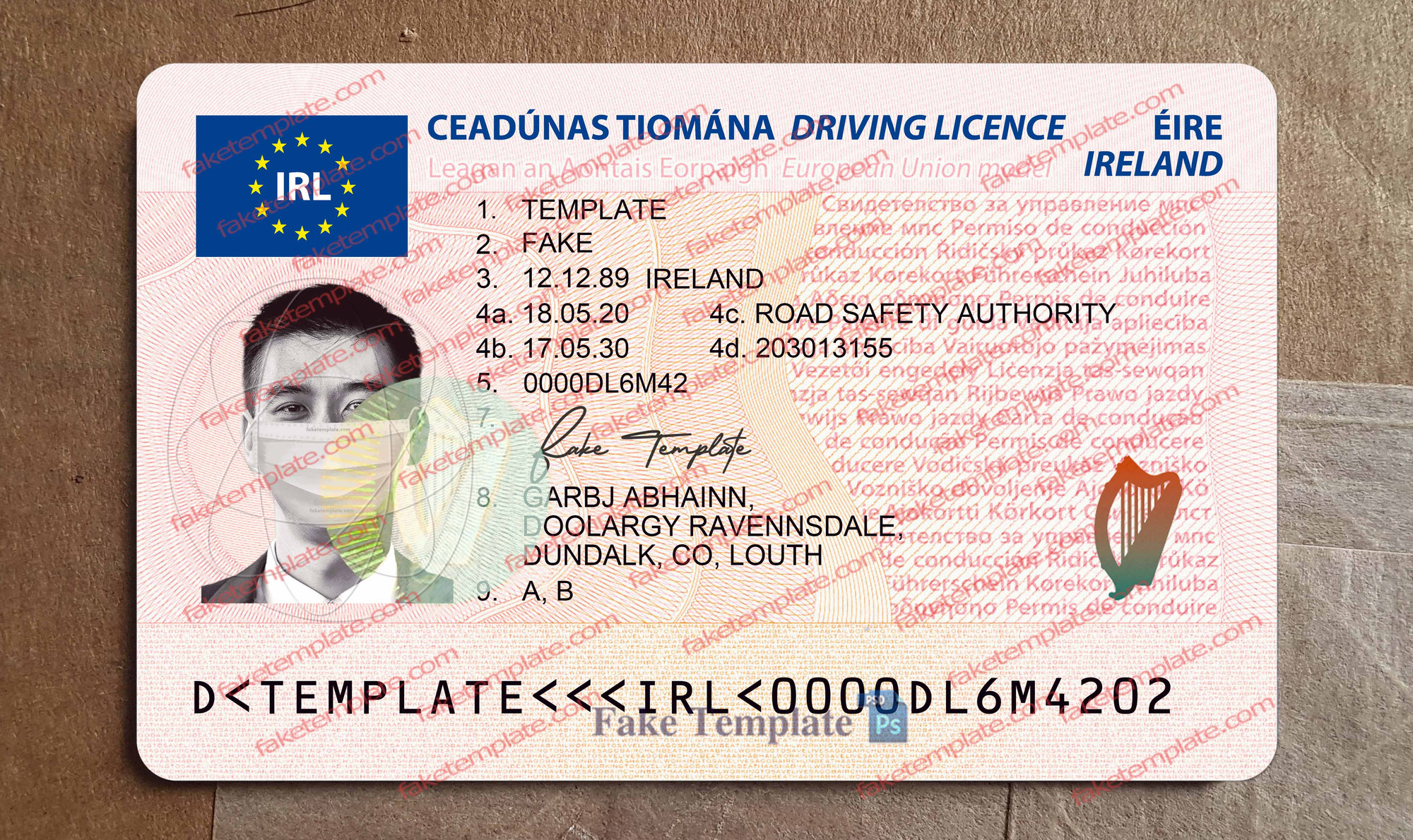 ireland driver license template