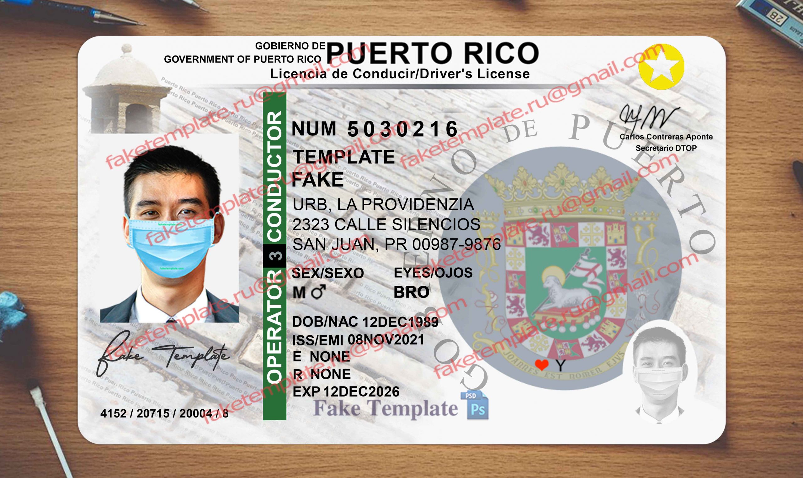 puerto rico driver license template