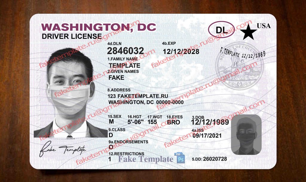 washington dc driver license template