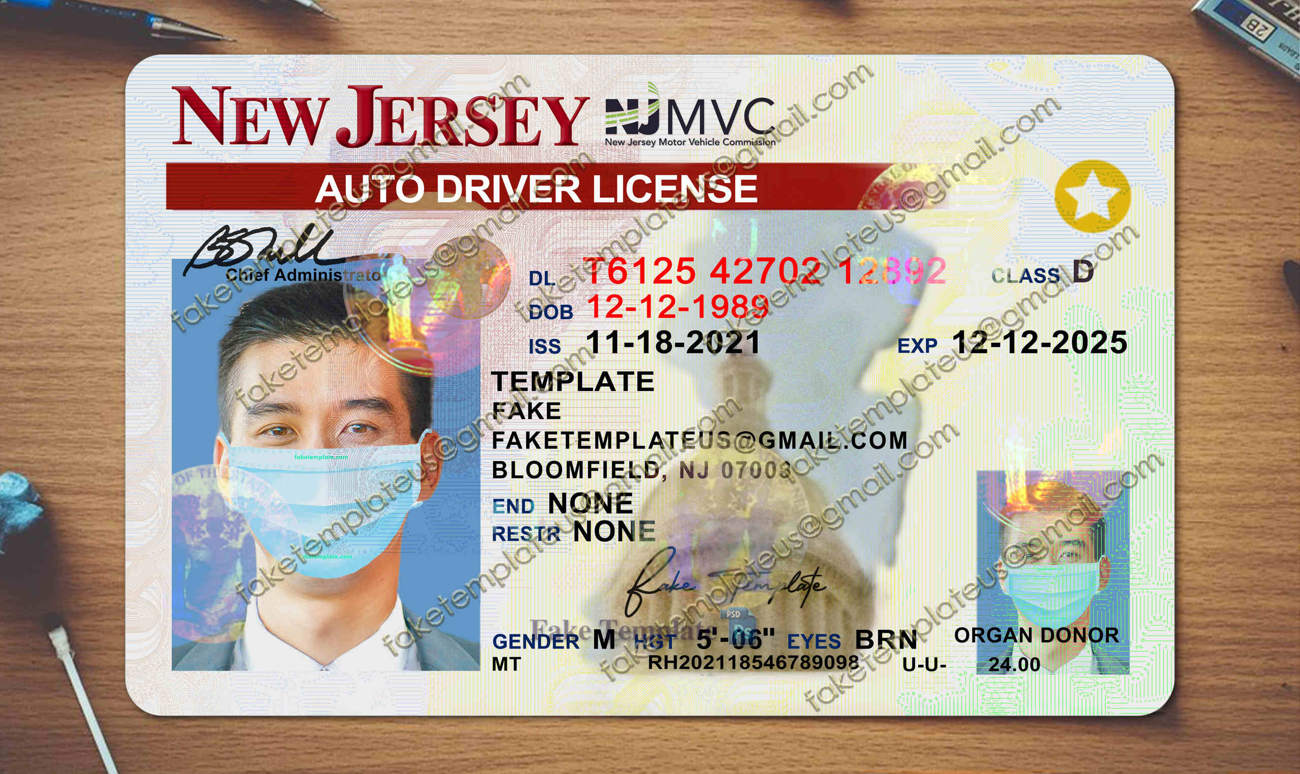 nj drivers license template